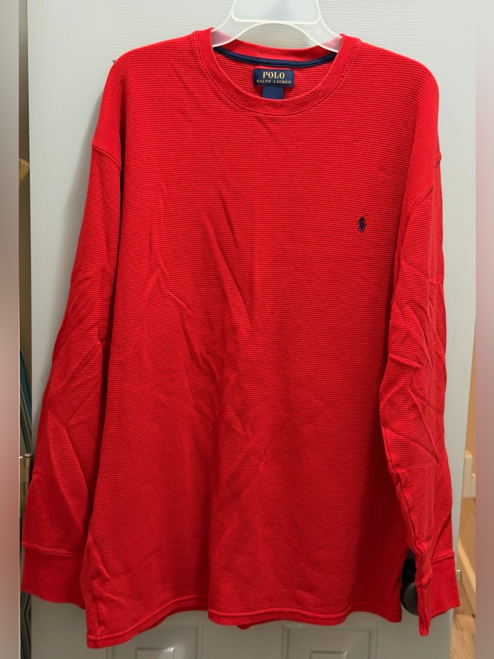 Polo Ralph Lauren Waffle Knit Thermal Sweater Men’s 3XL Solid Red Navy Pony Logo